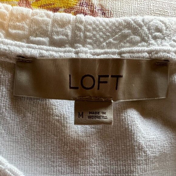 Loft White Embossed Heavyweight Blouse w/Balloon Sleeves - Medium - Picture 4 of 5